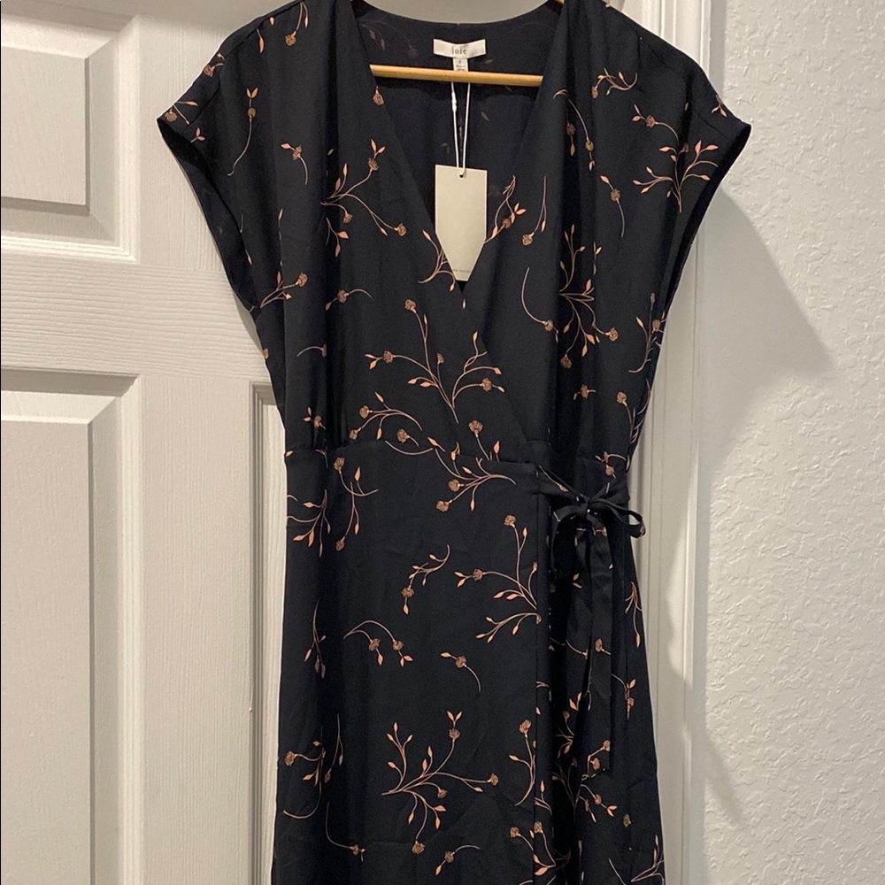 Joie Blue Wrap Midi Dress with V-Neck and Dolman Cap Sleeves